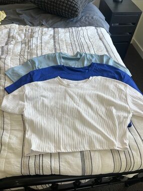 Amazon Women’s Ribbed Short Sleeve Crop Tops - White, Royal Blue, Light Blue